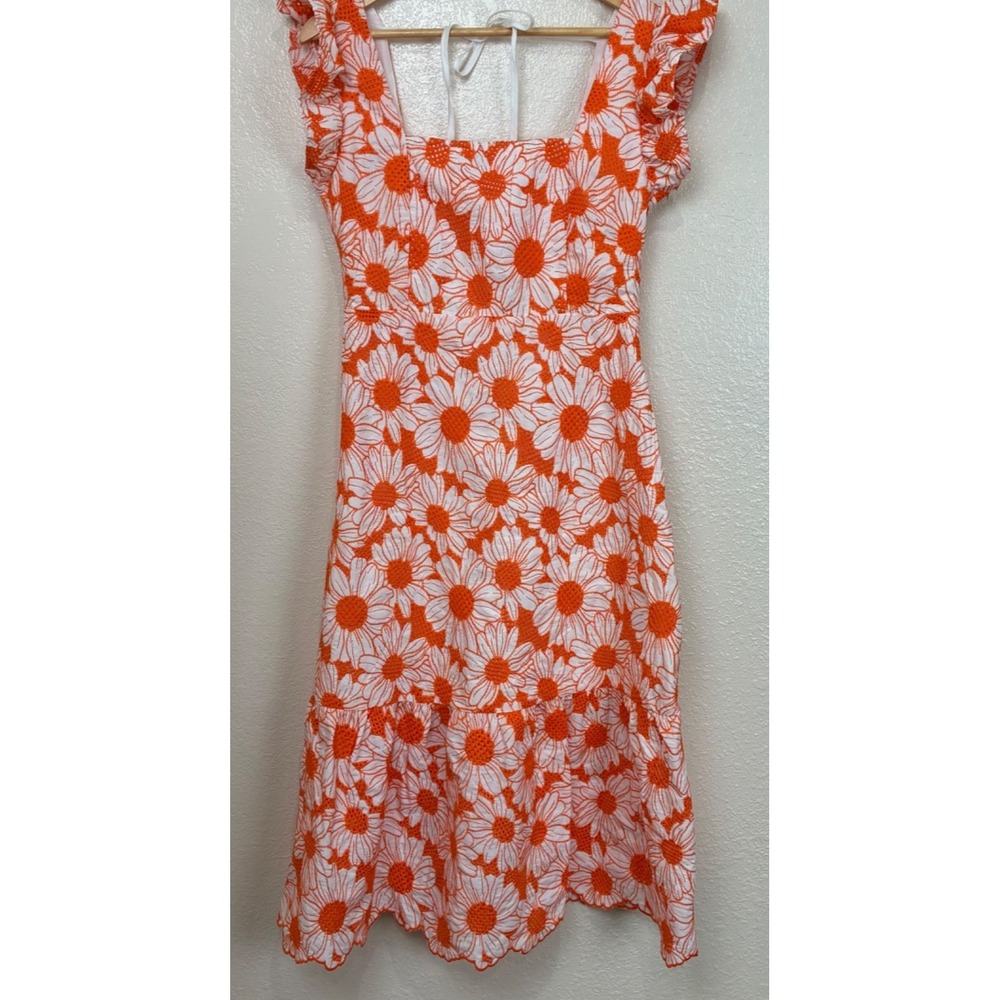 Aveloria Dress Orange Flower Dress Lined Midi Zipper Cottage Core Country Core M